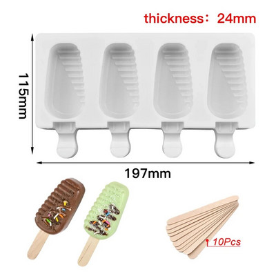 Silikoninės popsicle formelės 4 ertmių „pasidaryk pats“ šokolado formelės su mediniais pagaliukais laikymo indeliai Helovino ledų ovalus pyragas