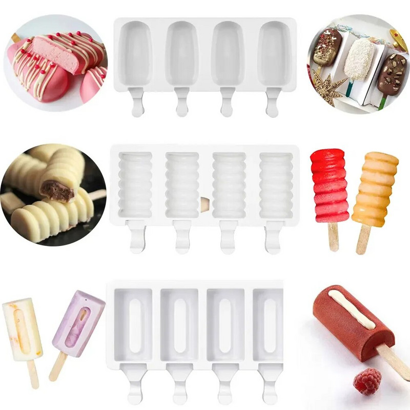 Silikoonist paprikavormid 4-õõnsusega DIY šokolaadist popvorm puidust pulkadega hoiukonteinerid Halloweeni jäätise ovaalne kook