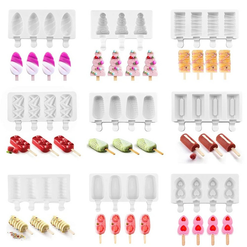 Silikoonist paprikavormid 4-õõnsusega DIY šokolaadist popvorm puidust pulkadega hoiukonteinerid Halloweeni jäätise ovaalne kook