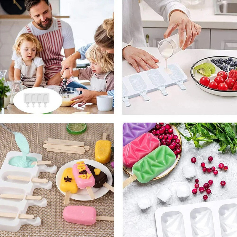 Silikoonist paprikavormid 4-õõnsusega DIY šokolaadist popvorm puidust pulkadega hoiukonteinerid Halloweeni jäätise ovaalne kook