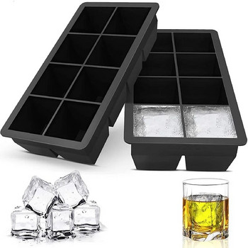 Μεγάλο καλούπι για παρασκευή πάγου 4 6 8 Grids Box Τετράγωνοι δίσκοι πάγου σιλικόνης ποιότητας τροφίμων για κοκτέιλ μπαρ Pub Wine Ice Blocks Maker Diy Mold