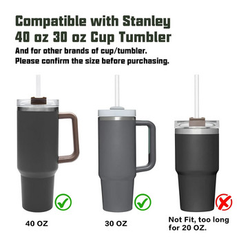 Резервна сламка, съвместима с чаша за чаши Stanley 20 унции 30 унции 40 унции, 6 опаковки сламки за многократна употреба с четка за почистване