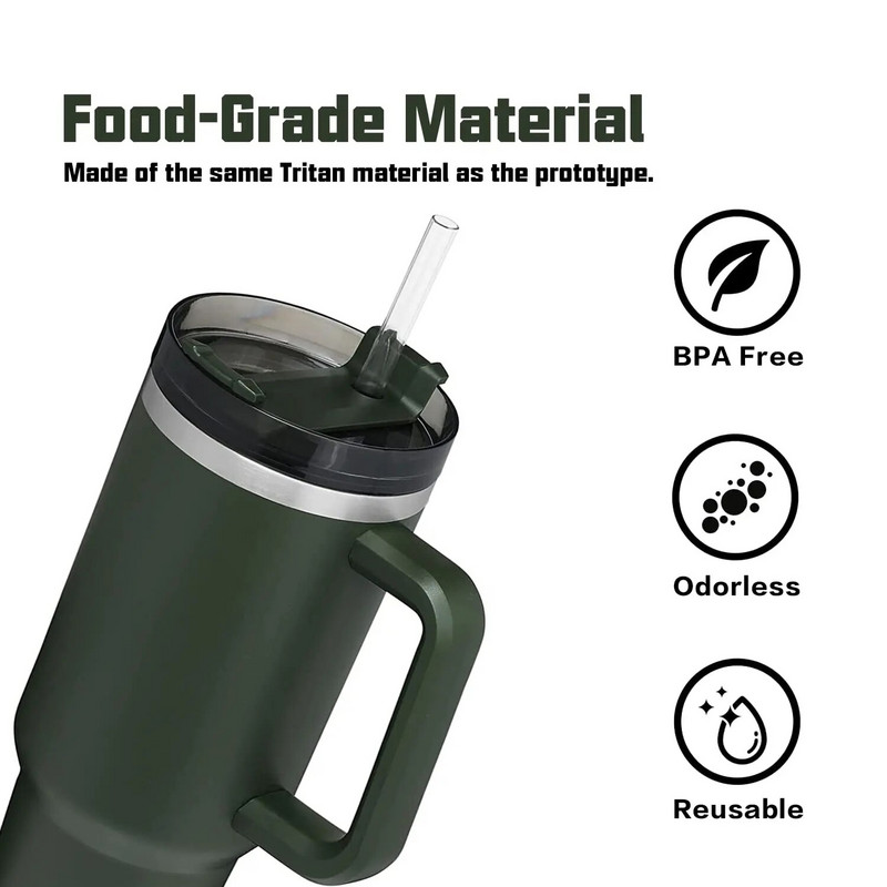 Pakaitinis šiaudelis, suderinamas su Stanley 20 uncijų 30 uncijų 40 uncijų puodelio stikline, 6 pakuotės daugkartinio naudojimo šiaudeliais su valymo šepetėliu