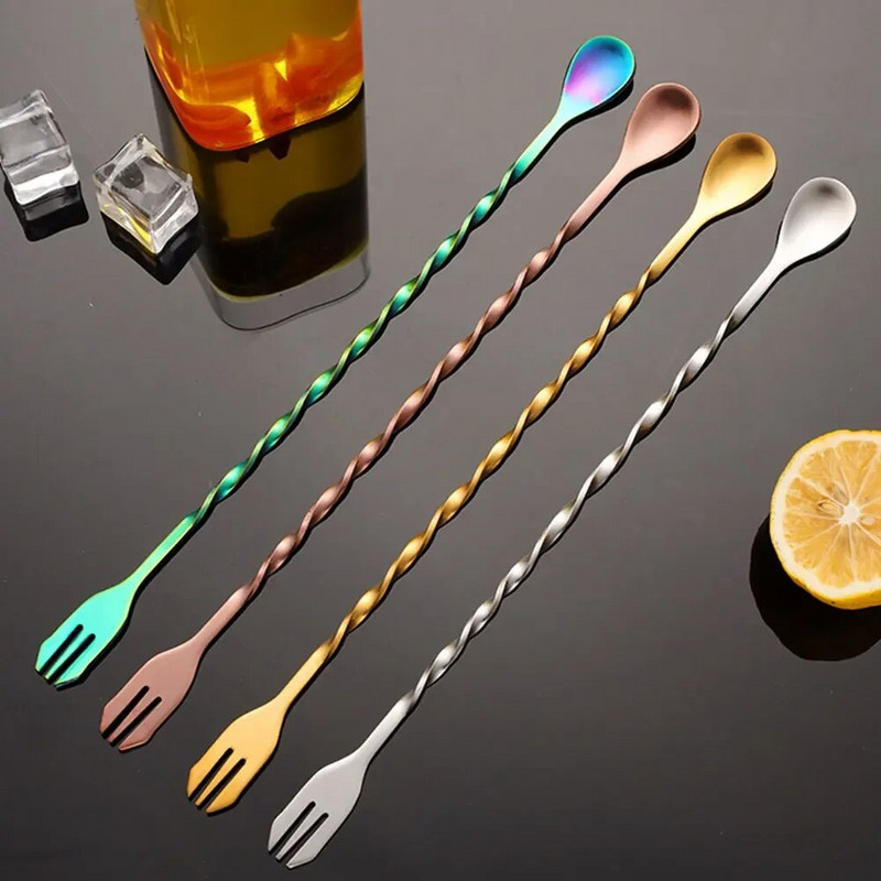 Kūrybiškas ilgas spiralinis kokteilių šaukštas nerūdijančio plieno viskio vyno maišymo šaukštas purtytuvas maišyklės maišyklės baro priedai