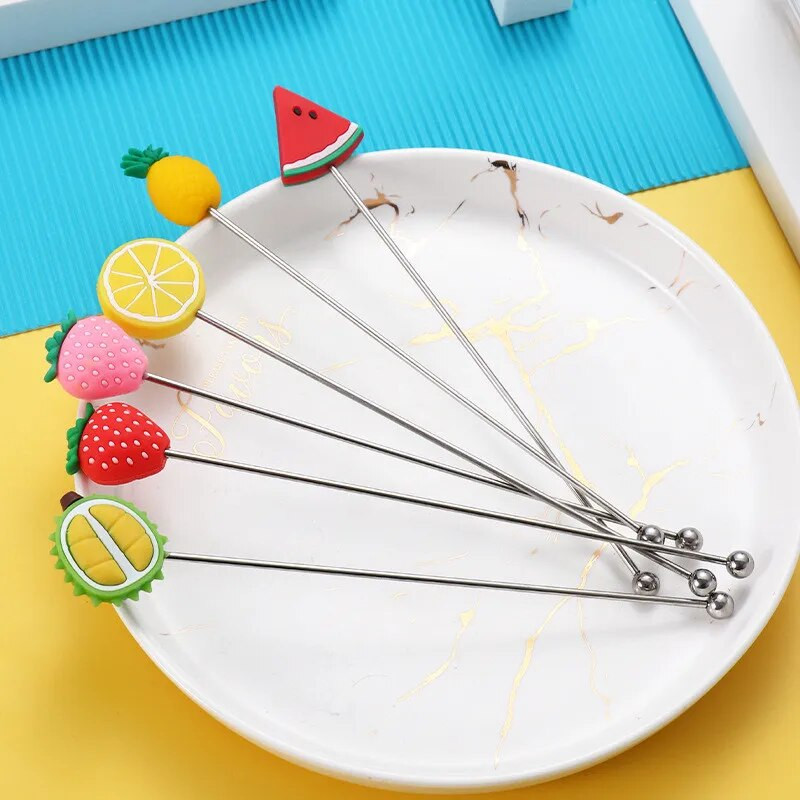 Silikoninė vaisiaus galvutė nerūdijančio plieno maišymo strypo ilga rankena kokteilių gėrimų maišymo lazdelės Maišytuvas Barware Muddler baro priedai