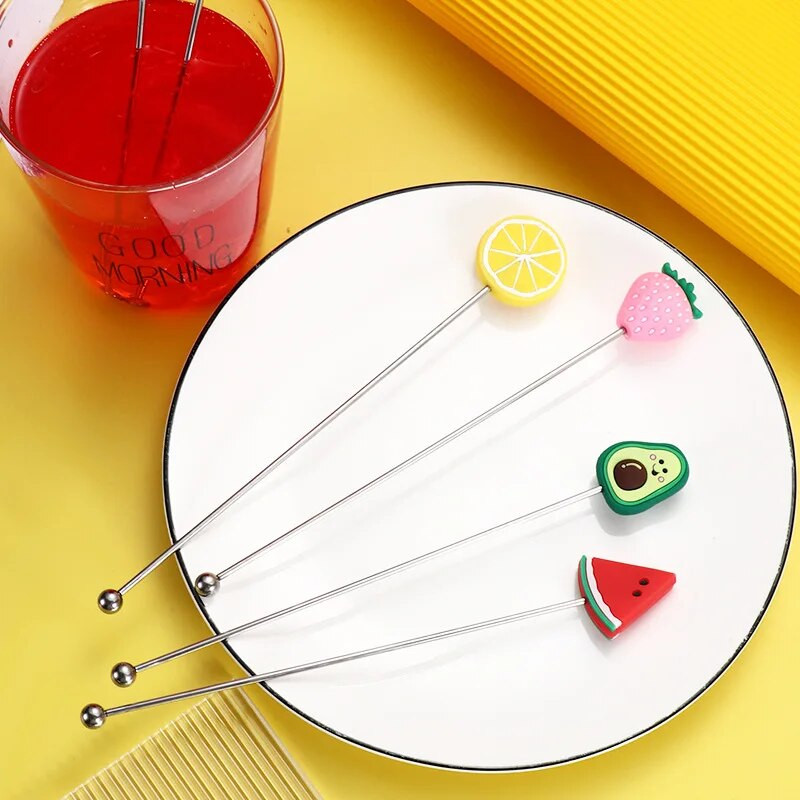 Silikoninė vaisiaus galvutė nerūdijančio plieno maišymo strypo ilga rankena kokteilių gėrimų maišymo lazdelės Maišytuvas Barware Muddler baro priedai