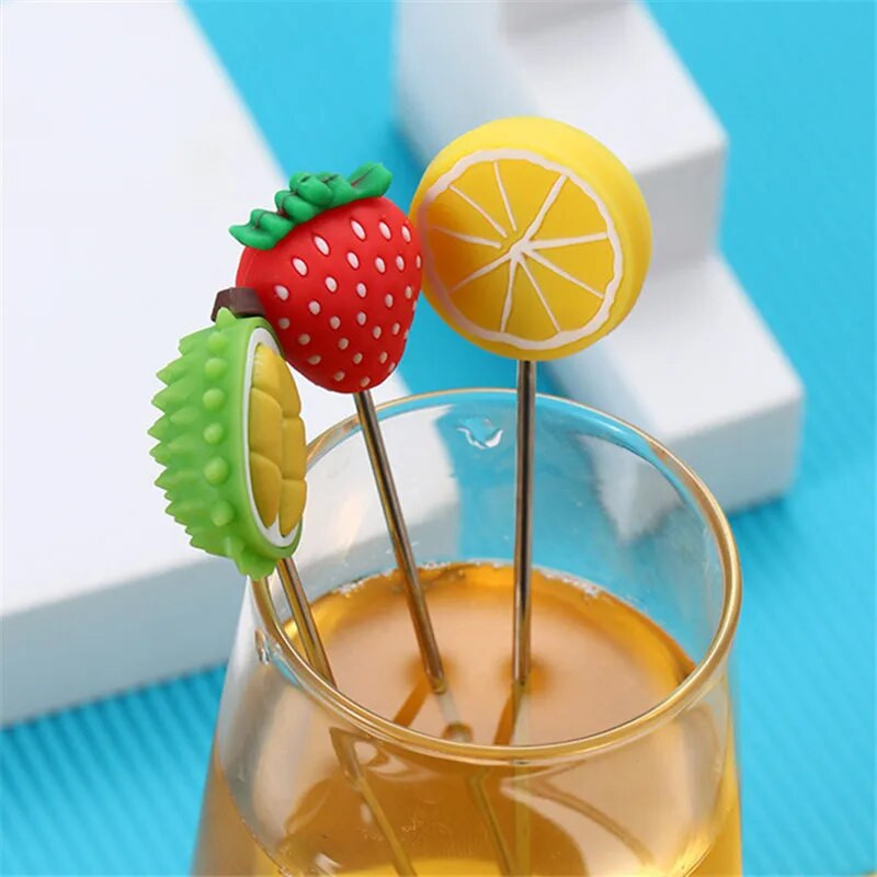 Silikoninė vaisiaus galvutė nerūdijančio plieno maišymo strypo ilga rankena kokteilių gėrimų maišymo lazdelės Maišytuvas Barware Muddler baro priedai