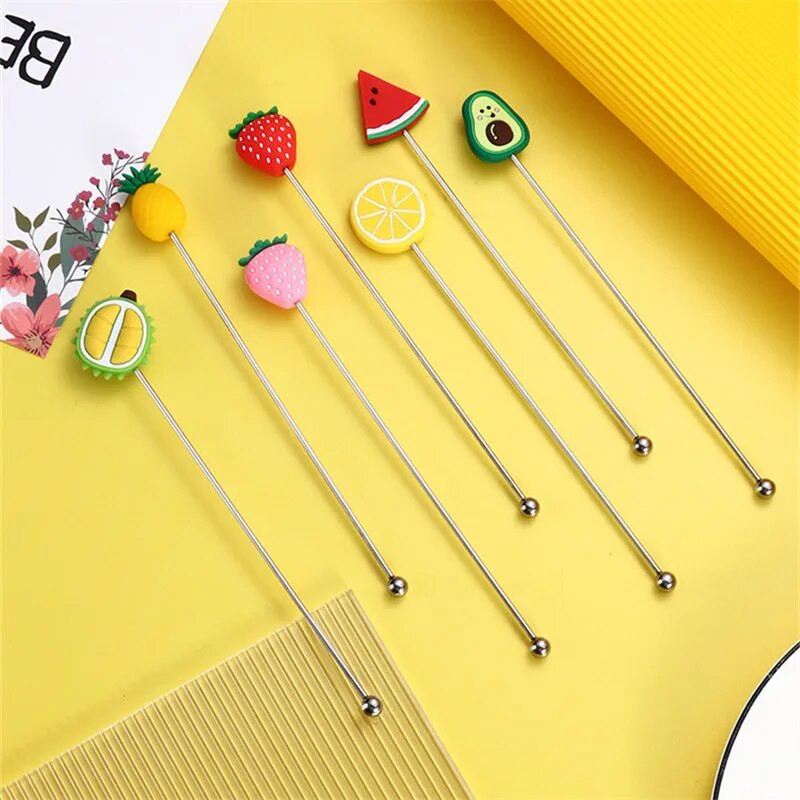 Silikoninė vaisiaus galvutė nerūdijančio plieno maišymo strypo ilga rankena kokteilių gėrimų maišymo lazdelės Maišytuvas Barware Muddler baro priedai