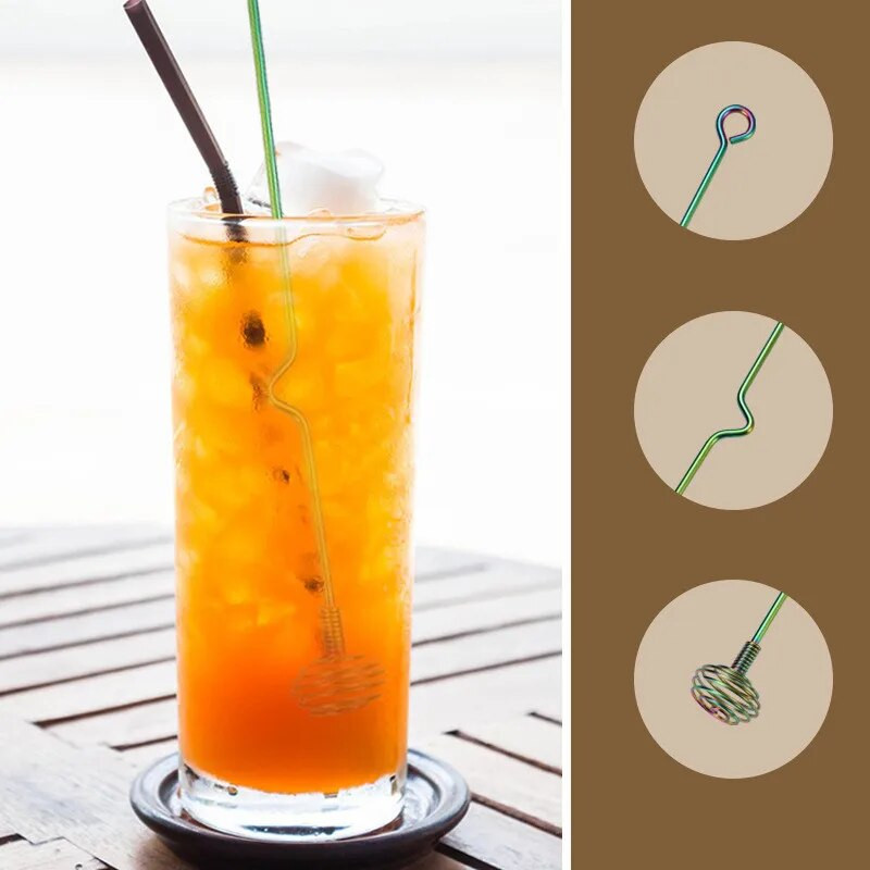 Kūrybingas nerūdijančio plieno kokteilių maišymo pagaliukas ilga rankena geriamas pienas, kava, medus, šluoteles, barmeno įrankiai, baro priedai