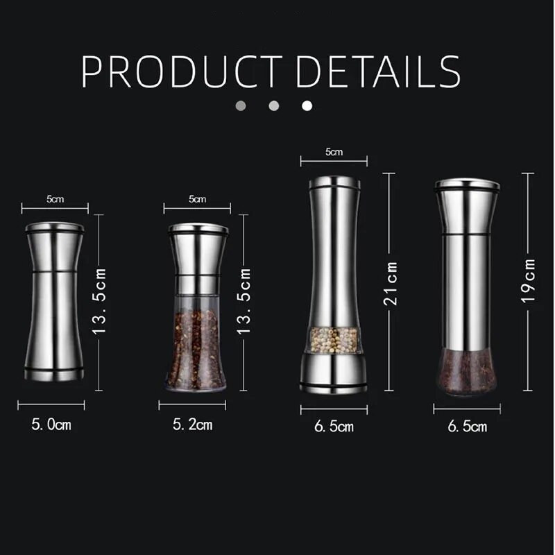 304 nerūdijančio plieno pipirų malūnėlis jūros druskos prieskonių pipirų malūnėlis rankinis prieskonių smulkintuvas pipirų malūnėlis virtuvės šlifavimo įrankiai