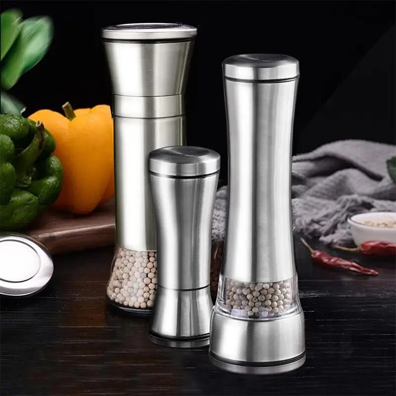 304 nerūdijančio plieno pipirų malūnėlis jūros druskos prieskonių pipirų malūnėlis rankinis prieskonių smulkintuvas pipirų malūnėlis virtuvės šlifavimo įrankiai