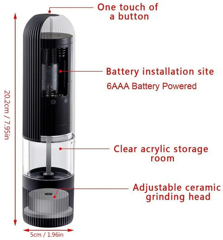 Automatinė druskos ir pipirų malūnėlis Elektrinis prieskonių malūnėlis Prieskonių Reguliuojamas rupumas Virtuvės Įrankiai Šlifavimas kepimui BBQ