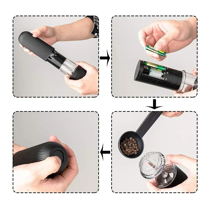 Automatinė druskos ir pipirų malūnėlis Elektrinis prieskonių malūnėlis Prieskonių Reguliuojamas rupumas Virtuvės Įrankiai Šlifavimas kepimui BBQ