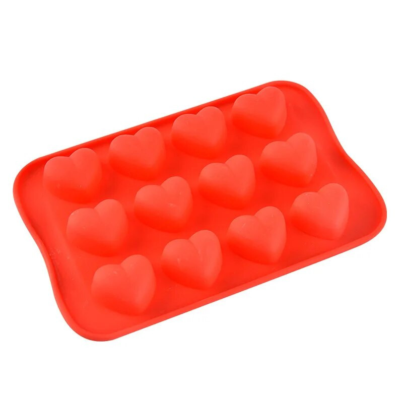 Силиконова форма с форма на сърце с 12 кухини Тава за кубчета лед, форма за шоколадови бонбони, подреждаща се, издръжлива и подходяща за съдомиялна машина, произволен цвят