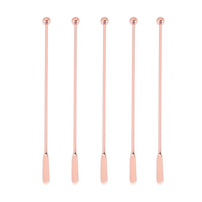 5 buc. Agitator din oțel inoxidabil Agitator pentru băuturi Stir Cocktail Swizzle Stick-Rose Gold-Straight Bar, 19Cm