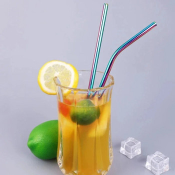 Rainbow Color επαναχρησιμοποιούμενα μεταλλικά καλαμάκια σετ με καθαρότερη βούρτσα 304 από ανοξείδωτο ατσάλι Drinking Straw Milk Drinkware Bar Party Accessory
