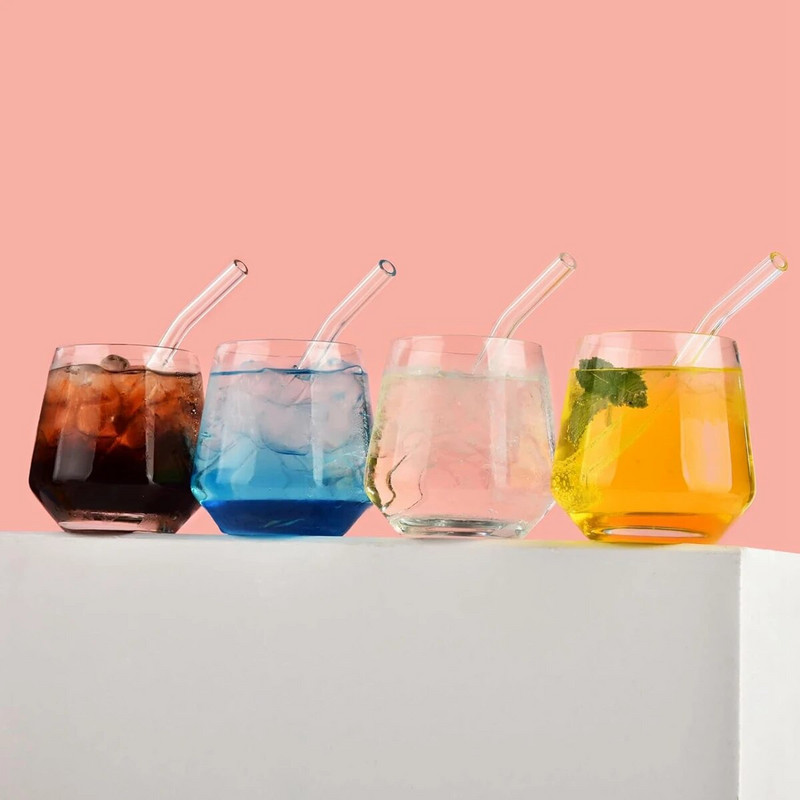 6 colių trumpai sulenkti stikliniai gėrimo šiaudeliai Ekologiški daugkartiniai šiaudeliai viskio kokteilių sodos pieno kokteilių baro gėrimų priedams