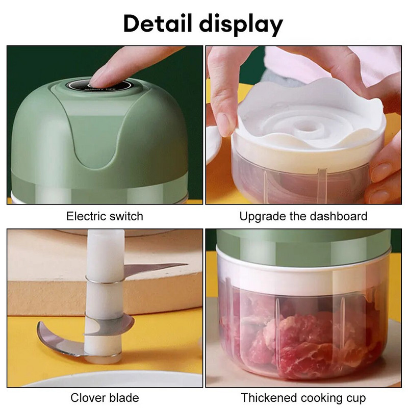 Hordozható elektromos fokhagymatörő 250 ml-es fokhagyma aprító USB konyhai robotgép fokhagyma gyömbér daráló Konyhai eszközök