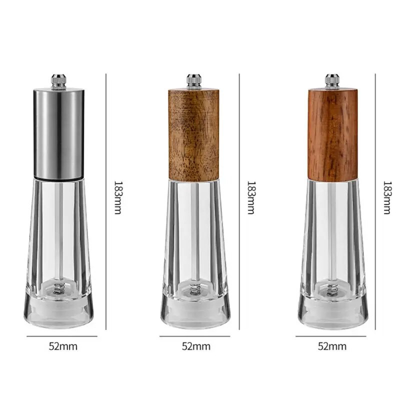 Rankinis pipirų malūnėlis jūros druska pipirų malūnėlis akrilinis keraminis šerdis virtuvės pipirų malimo prieskonių butelis virimo įrankiai