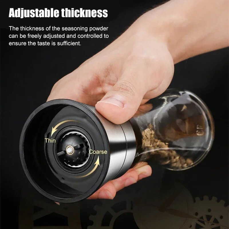 Druskos ir pipirų grūdų malimo purtyklės nerūdijančio plieno maisto smulkintuvas Prieskonių indelis Prieskonių indelis Virtuvės įrankiai