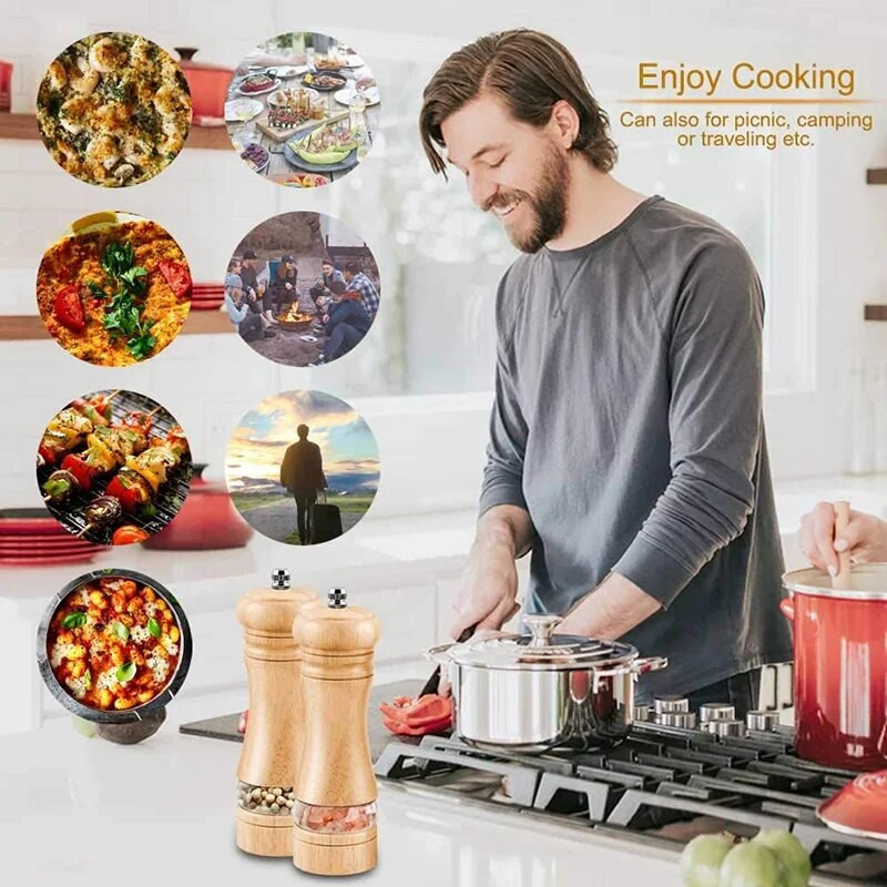 6 hüvelykes fa só- és borsdaráló készlet és tálca kézi borsdaráló, állítható kerámia fűszerdaráló konyhai főzőeszközök