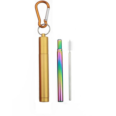 304 nerūdijančio plieno metaliniai šiaudeliai, daugkartinio naudojimo teleskopiniai šiaudeliai su valymo šepečiu, nešiojimo dėklu Sulankstomas nešiojamas gėrimo šiaudelių rinkinys