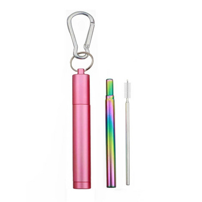 304 nerūdijančio plieno metaliniai šiaudeliai, daugkartinio naudojimo teleskopiniai šiaudeliai su valymo šepečiu, nešiojimo dėklu Sulankstomas nešiojamas gėrimo šiaudelių rinkinys