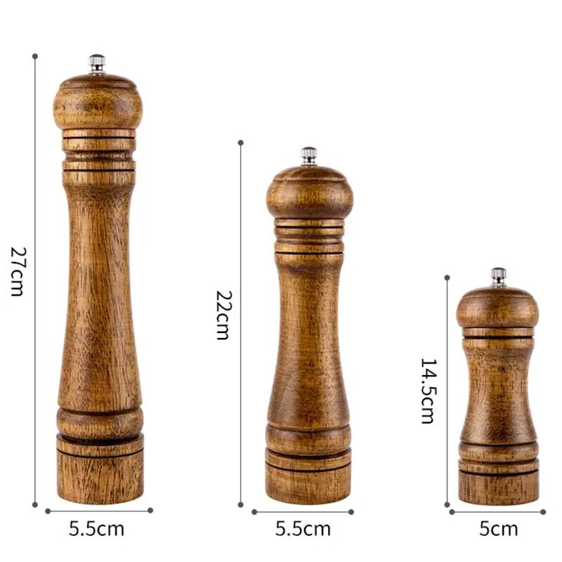 Druskos ir pipirų malūnėlių masyvo medienos pipirų malūnėlis su stipriu reguliuojamu keraminiu pipirų malūnu 5 colių 8 colių 10 colių – virtuvės maisto ruošimo įrankiai