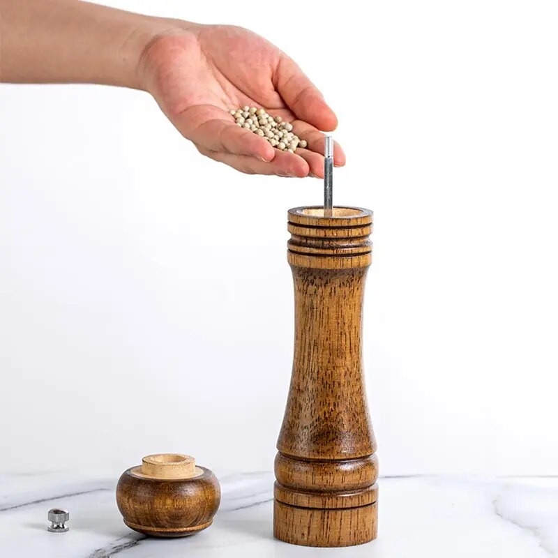 Druskos ir pipirų malūnėlių masyvo medienos pipirų malūnėlis su stipriu reguliuojamu keraminiu pipirų malūnu 5 colių 8 colių 10 colių – virtuvės maisto ruošimo įrankiai