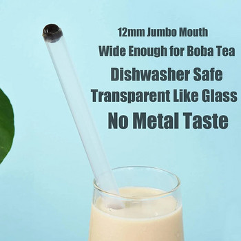 Екологично чиста стъклена широка сламка за многократна употреба Сламки за пиене Boba Сламки за чай Bubble Tea Сламки за смути Млечни шейкове Сламки с четка за почистване