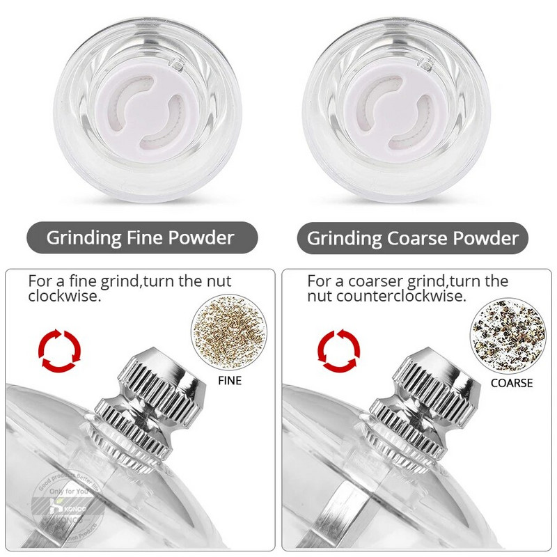 Pipirų malūnėlis akrilo druska ir pipirų malūnėlis su reguliuojamo stambumo prieskonių malūnėlio virtuvės priedais