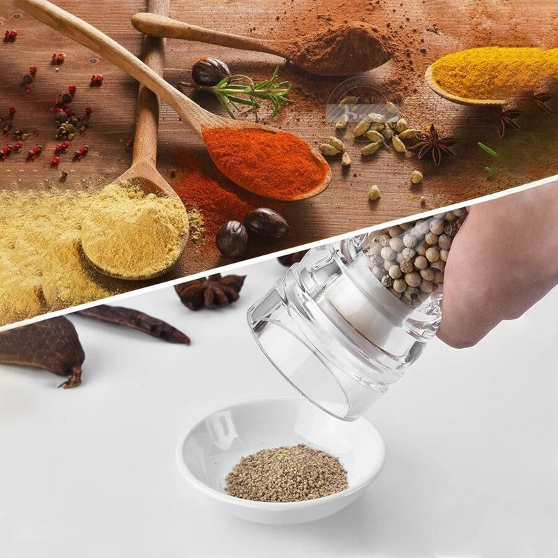 Pipirų malūnėlis akrilo druska ir pipirų malūnėlis su reguliuojamo stambumo prieskonių malūnėlio virtuvės priedais