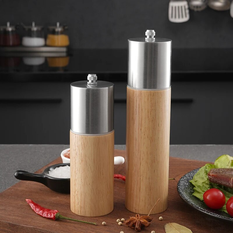 Druskos ir pipirų malūnėlis, medienos pipirų plaktuvai su stipriu reguliuojamu keraminiu smulkintuvu su atsarginiu keraminiu rotoriumi - virtuvės reikmenys