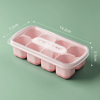 Нова силиконова форма за кубчета лед с капак Направи си сам 8 решетка с меко дъно Форма за кубчета лед Квадратна тава за машина за лед за плодове Кухненски бар инструменти