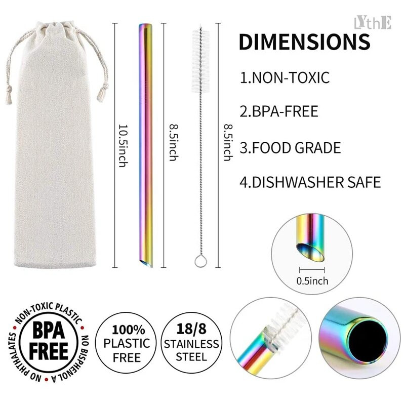 12x215mm metallist kõrred 304 roostevabast terasest kõrred 8,5'' korduvkasutatavad joogikõrred mullitee Boba smuutide piimakokteilide jaoks