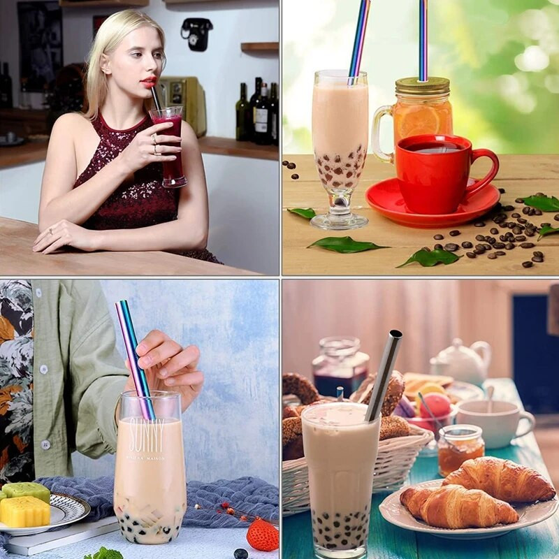 12x215mm metallist kõrred 304 roostevabast terasest kõrred 8,5'' korduvkasutatavad joogikõrred mullitee Boba smuutide piimakokteilide jaoks