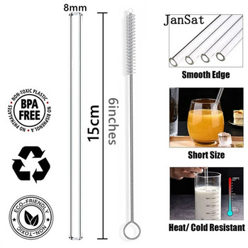 8 бр. 15 см къси стъклени сламки Екологични сламки за многократна употреба 6 ИНЧА Мини сламка за коктейли за съдове за барове Бира Млечни шейкове