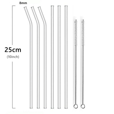 25 cm ilgio stikliniai geriamieji šiaudeliai skaidraus daugkartinio naudojimo stiklo šiaudelių rinkinys su šepečiais Ekologiški stikliniai šiaudeliai kokteiliui pieno kokteiliui