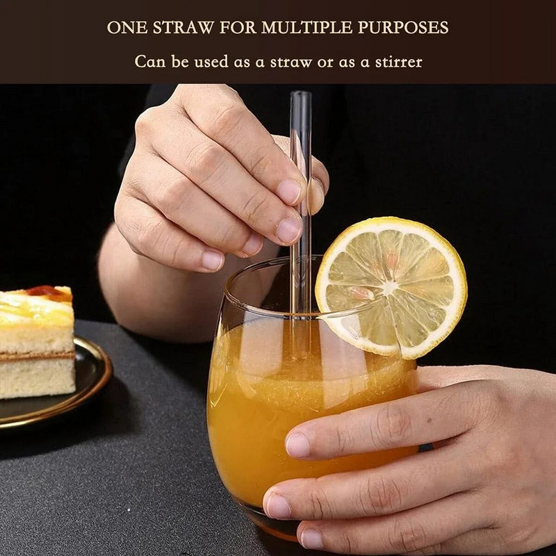 25 cm ilgio stikliniai geriamieji šiaudeliai skaidraus daugkartinio naudojimo stiklo šiaudelių rinkinys su šepečiais Ekologiški stikliniai šiaudeliai kokteiliui pieno kokteiliui