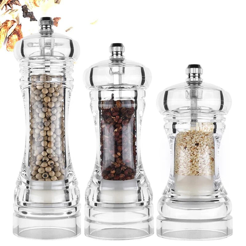 Acrylic Combo Pepper Mill and Salt Shaker με ρυθμιζόμενο κεραμικό μηχανισμό τραχύτητας, εύκολο στη χρήση