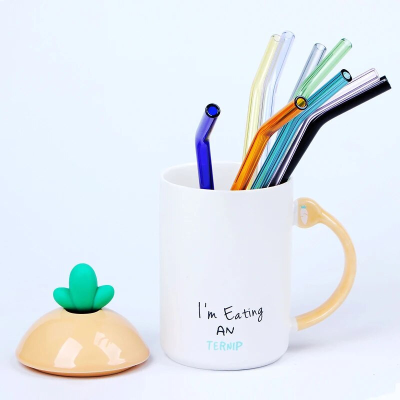 8 τμχ Διαφανή γυάλινα καλαμάκια 8mm για Smoothies Κοκτέιλ Καλαμάκια Υγιεινά επαναχρησιμοποιήσιμα καλαμάκια φιλικά προς το περιβάλλον Αξεσουάρ ποτών