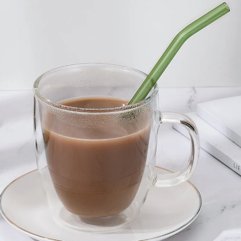 8 τμχ Διαφανή γυάλινα καλαμάκια 8mm για Smoothies Κοκτέιλ Καλαμάκια Υγιεινά επαναχρησιμοποιήσιμα καλαμάκια φιλικά προς το περιβάλλον Αξεσουάρ ποτών