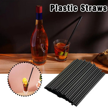 100 τμχ Μαύρα ποτά Kunststof Straws Bar Party Wedding Kitchen Pajitas Plastique Beverage Straw Χονδρική