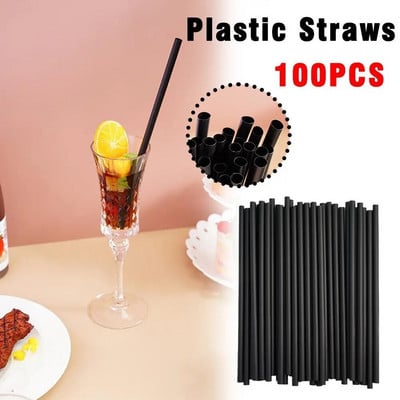 100kom Black Drinking Kunststof Straws Bar Party Wedding Kitchen Pajitas Plastique Slamke za piće Veleprodaja