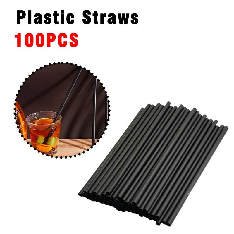 100 τμχ Μαύρα ποτά Kunststof Straws Bar Party Wedding Kitchen Pajitas Plastique Beverage Straw Χονδρική