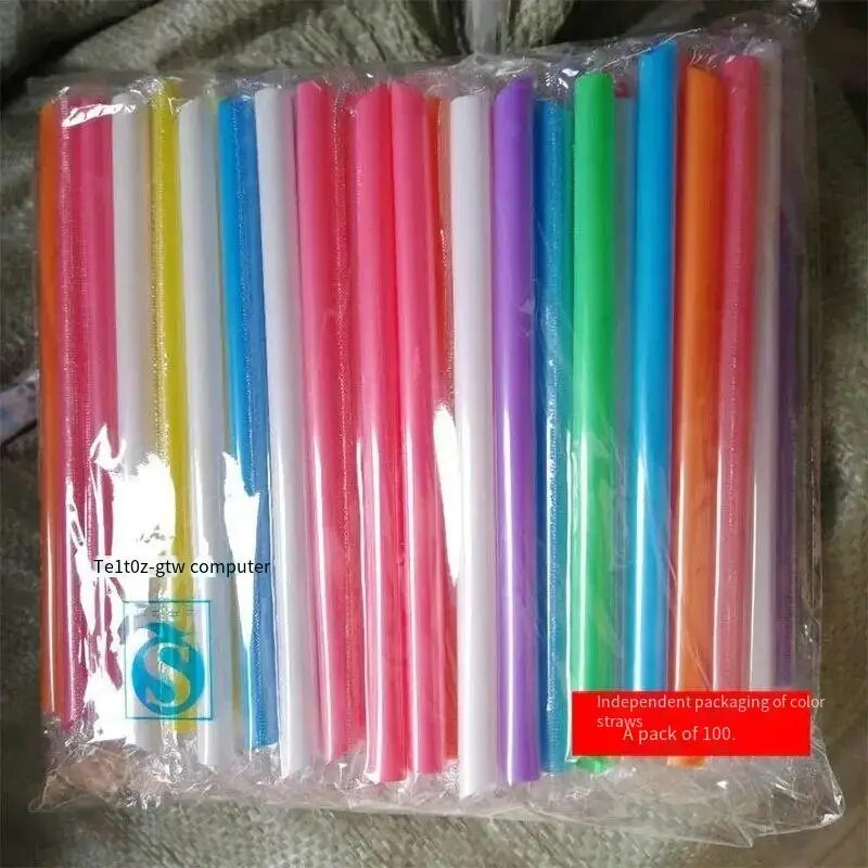 100 БР. Сламки за млечен шейк Bubble Boba Milk Tea Пластмасови дебели сламки Smoothie Студени прибори за пиене Аксесоари за бар