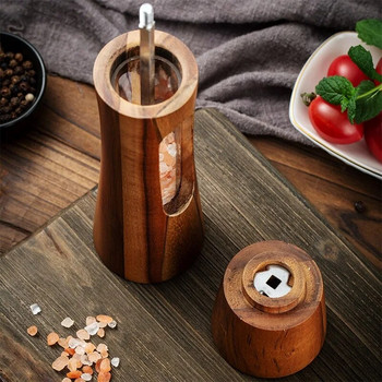 Acacia Wooden Manual Pepper Grinder Salt Spice Herb Mill Refillable