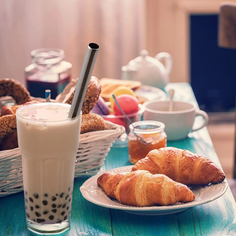 1 buc Paie de băut reutilizabile 304 Paie din oțel inoxidabil 12 mm lățime Set de paie de metal Milkshake Bubble Tea Paie cu perie de curățare