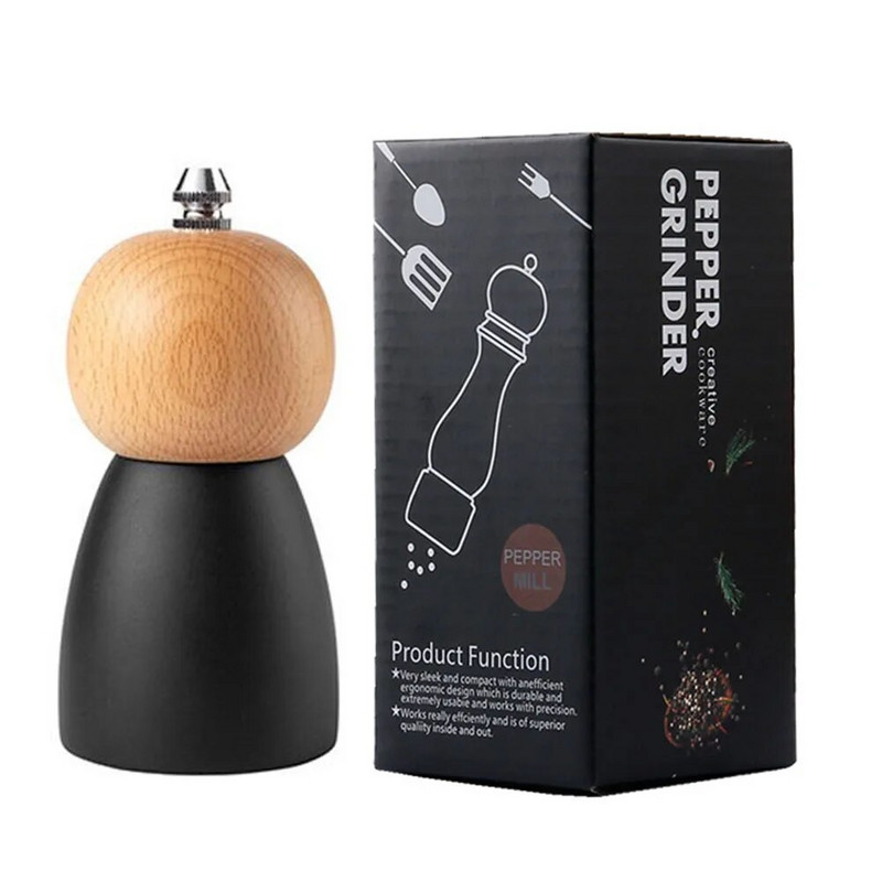 Rankinis pipirų malūnėlis Medinis druskos ir pipirų malūnas Daugiafunkcis Cruet virtuvės įrankis su keramine smulkintuvu virtuvės namų ūkiui