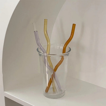 1 бр. Високо боросиликатни стъклени сламки за многократна употреба с вълнообразна сламка за смутита, коктейли, екологични аксесоари за барове